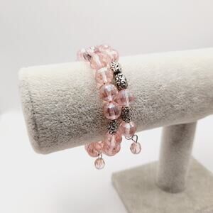 Vintage Pink Crystal Beaded Memory Wire Bracelet or Choker Necklace – 15 Inch